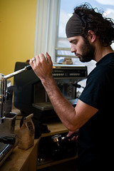 A lever espresso machine
